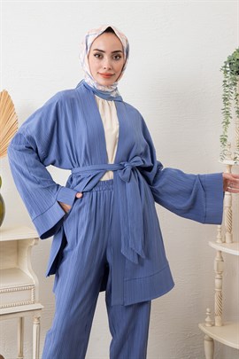 Keten Kimono Takım Mavi